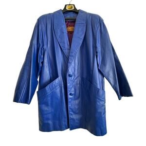 G III Vintage 1980s Electric Blue Leather Coat W Removable Liner Women's L